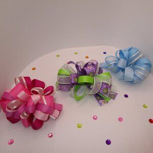3 PCS Handmade Hair Bows for girls with barrette clips and color ribbons -COD58